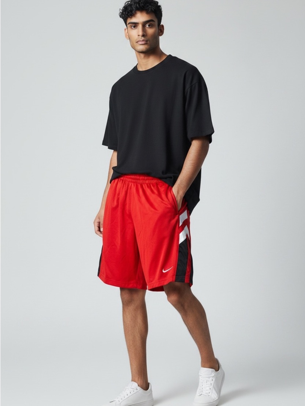 Nike Red Athletic Shorts with Black and White Side Panels Men’s Size M